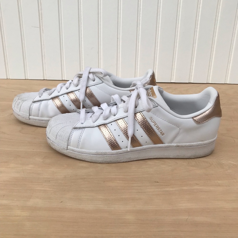 White and Gold Superstar Adidas - Women’s Size 9